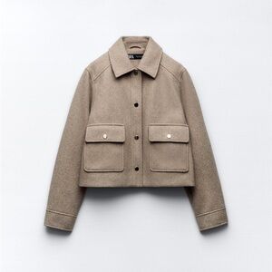 NWOT Zara Taupe Brown Soft Crop Jacket